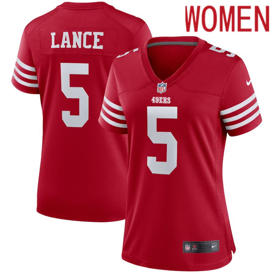 Women San Francisco 49ers 5 Trey Lance Nike Scarlet Team Player Game NFL Jersey